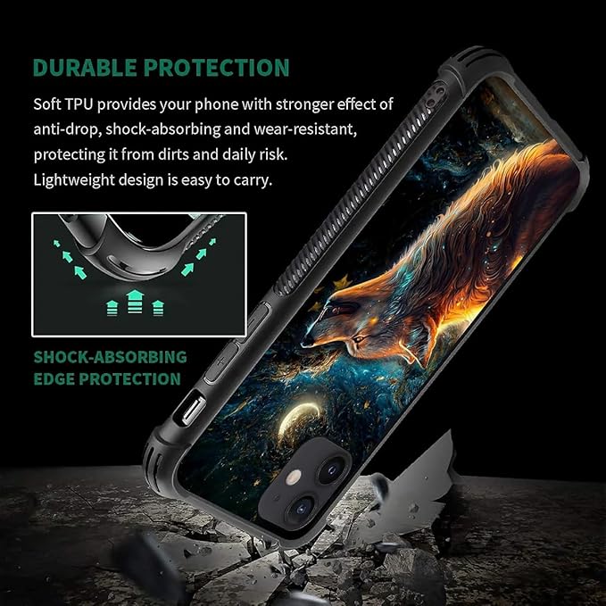 for iPhone 11 Case, Star Cave Hungry Wolf Pattern Graphic Design Girl Boy Soft Silicone Hard Acrylic Shock Protection for iPhone 11