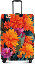 ANNA QUEEN Boho Floral Luggage Cover,Spring Orange Flower Pattern Suitcase Protector,Stretchable,Washable & Water Resistant, Universal Fit for 32-34 Inch Checked Baggage