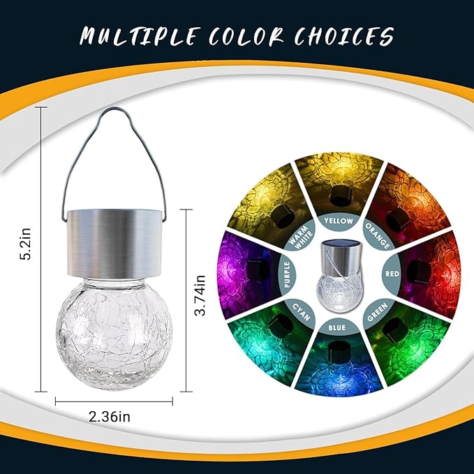 GIGALUMI Solar Lights Outdoor Waterproof, 8 Pack Solar Hanging Lights Garden Decor, Gifts for Women, Solar Outdoor Lantern Waterproof Cracked Glass for Yard, Fence, Tree(Color Changing)