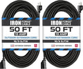 Iron Forge Cable 2 Pack 50 Ft Black Extension Cord, 16/3, 50 Foot Extension Cord, 3 Prong, Weatherproof - Great for Outside Use