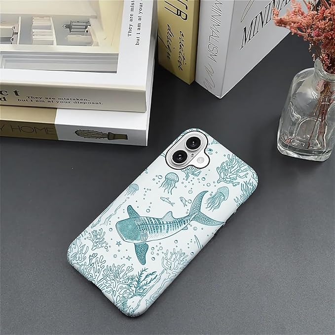 for iPhone 16 Plus Case,HH2 Ocean Whale Shark Hybrid 2 Layer Hard Shell Silicone Protective Pattern Design Case