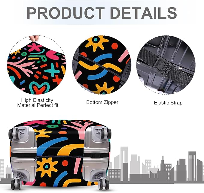 ANNA QUEEN Color Pop Abstract Luggage Cover, Modern Geometric Art Suitcase Protector, Stretchable Washable Travel Sleeve for 20-22 Inch Luggage
