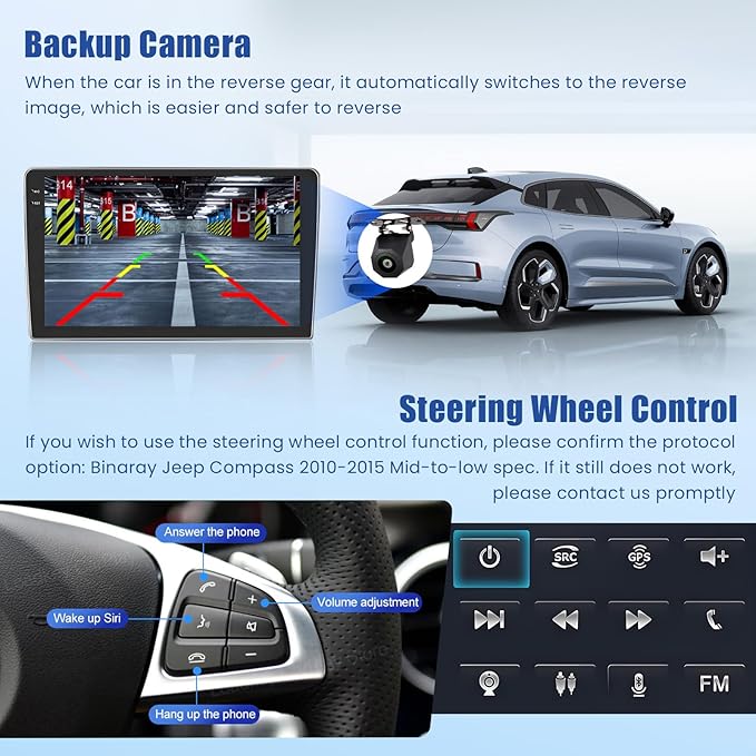 Inefala [4G+128G] Android 15 Car Radio for Jeep Compass Patriot 2010-2016 Car Stereo with Wireless Carplay/Android Auto, 10 Inch HD Touchscreen with GPS WiFi Bluetooth FM/RDS EQ SWC Backup Camera MIC