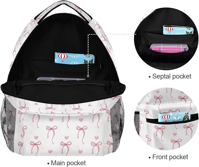 Wamika Pink Bow Girl Backpack Cute Heart Bowknot Ribbon School Backpack Kid Preschool Book Bag