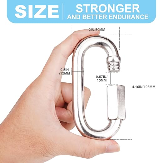 1Pcs 4.16 Inch 316 Heavy Duty Stainless Steel Screw Chain Quick Links, Carabiner, 2500 LBS Capacity, Large Opening Chain Connector for Big Chain Connecting, Hammock Hanging, Hiking, Camping