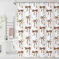 Brown Bow Shower Curtain, Brown and White Modern Aesthetic Bowknot with Polka Dot Cute Girly Bathroom Curtain Waterproof Fabric Machine Washable with Hooks, 72" Wx72 L