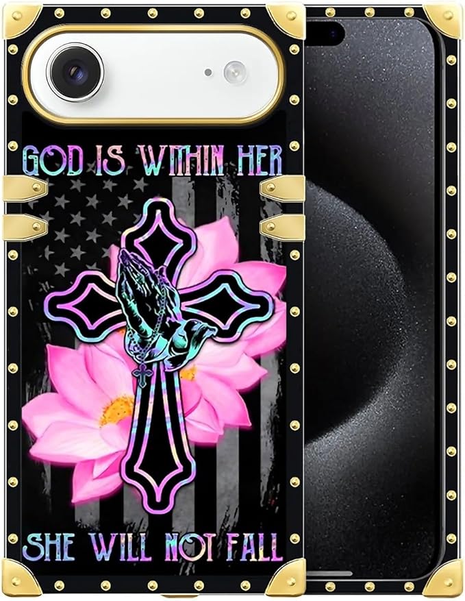 for iPhone 17 Air Case Luxury Golden Decoration for Girl Women Soft TPU Shockproof Protective Hard PC Back for iPhone 17 Air Crazy Pattern Praying Cross Hands