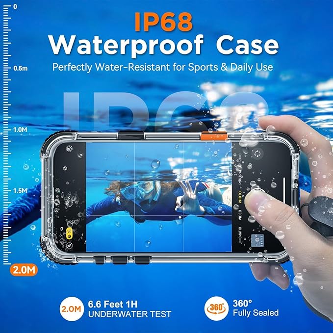 WIFORT for iPhone 16 Waterproof Case, [IP68 Underwater] [Blue Light Filter Lens] [15FT Military Shockproof], Fit for Magsafe Full Body Magnetic Frosted Phone Case with Lanyard, 6.1" Black