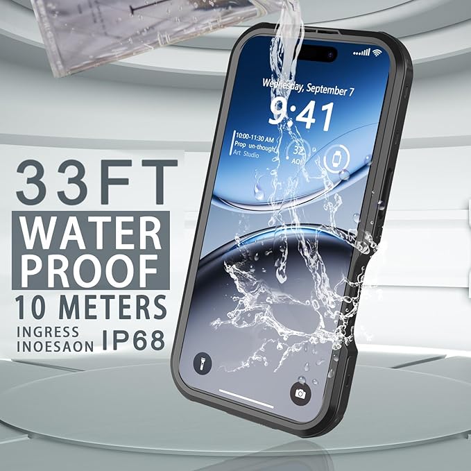 for iPhone 16 Pro Case Waterproof, [Shockproof] [Dustproof] [IP68 Waterproof] Full-Body Hard Case Built-in [Lens Screen Protection] for Diving Case (Black, for iPhone 16 Pro 6.3in)