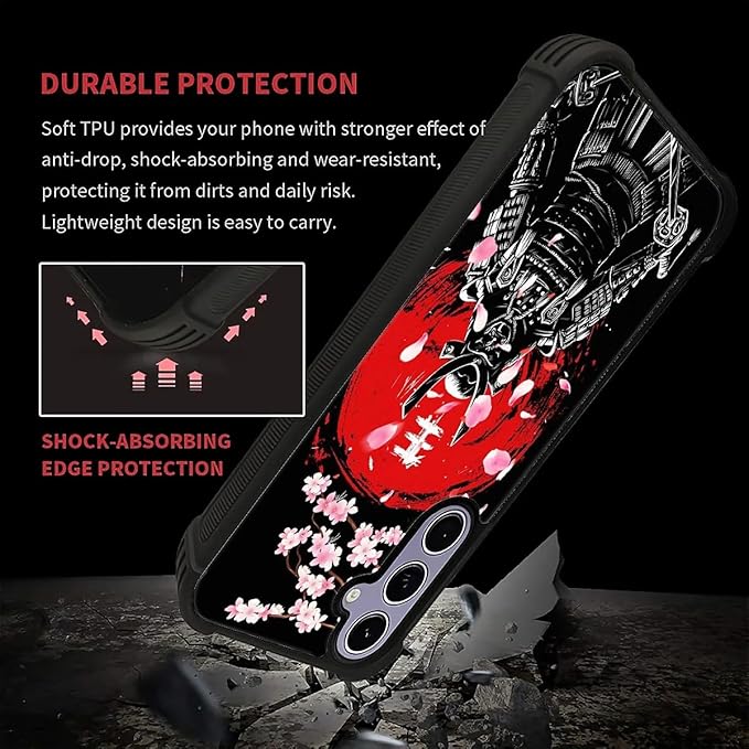 for Samsung Galaxy S24 S25 Case, Sakura Japanese Samurai Pattern Graphic Design Girl Boy Soft Silicone Hard Acrylic Shock Protection for Samsung Galaxy S24 S25