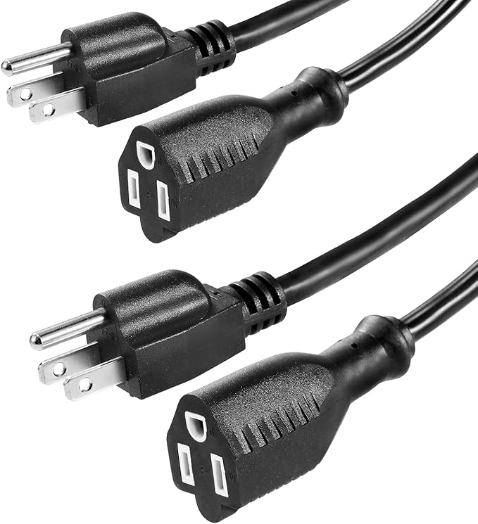 UL Listed Waterproof Power Extension Cord,DanYee Indoor/Outdoor(Marked General Use on The Tag) 16 AWG Heavy Duty AC SJTW Electrical Extension Cable (NEMA 5-15P to NEMA 5-15R)(3FT 2PACK,Black)