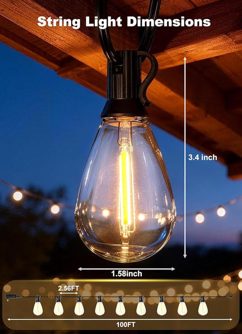 100FT Outdoor String Lights Waterproof, 36+1 Shatterproof S11 LED Bulbs, Extra Long Patio Lights for Outside, Bistro Cafe Decor, Backyard Garden Hanging Lights, Outside Fence Light String
