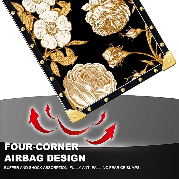 for iPhone 17 Case Luxury Golden Decoration for Girl Women Soft TPU Shockproof Protective Hard PC Back for iPhone 17 Crazy Pattern Blooming Rose Golden Flower