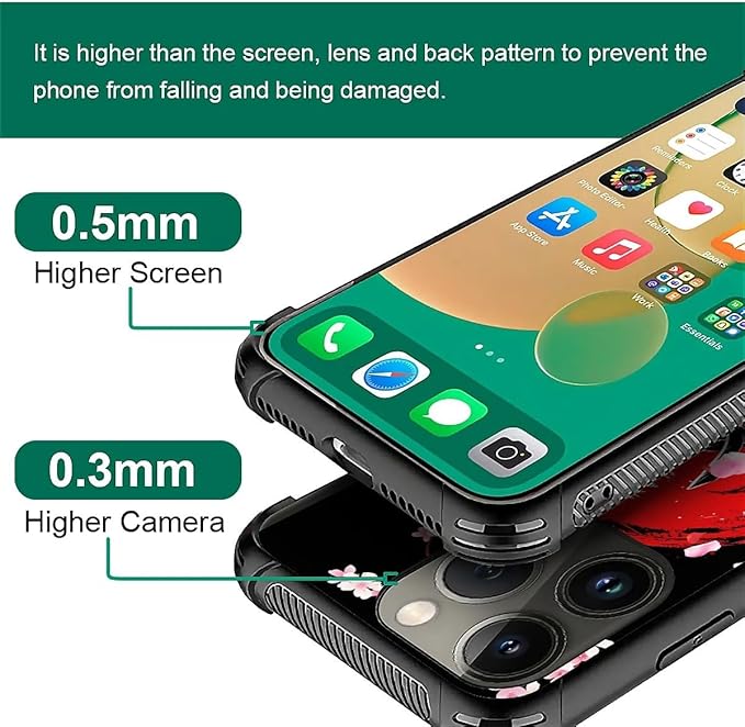 for iPhone 13 Pro Case, Sakura Japanese Samurai Pattern Graphic Design Girl Boy Soft Silicone Hard Acrylic Shock Protection for iPhone 13 Pro