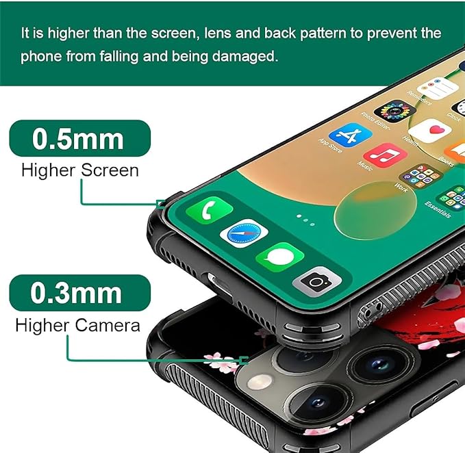 for iPhone 14 Pro Case, Sakura Japanese Samurai Pattern Graphic Design Girl Boy Soft Silicone Hard Acrylic Shock Protection for iPhone 14 Pro