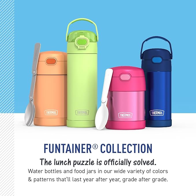 THERMOS FUNTAINER 16 Ounce Stainless Steel Vacuum Insulated Bottle with Wide Spout Lid, Sonic