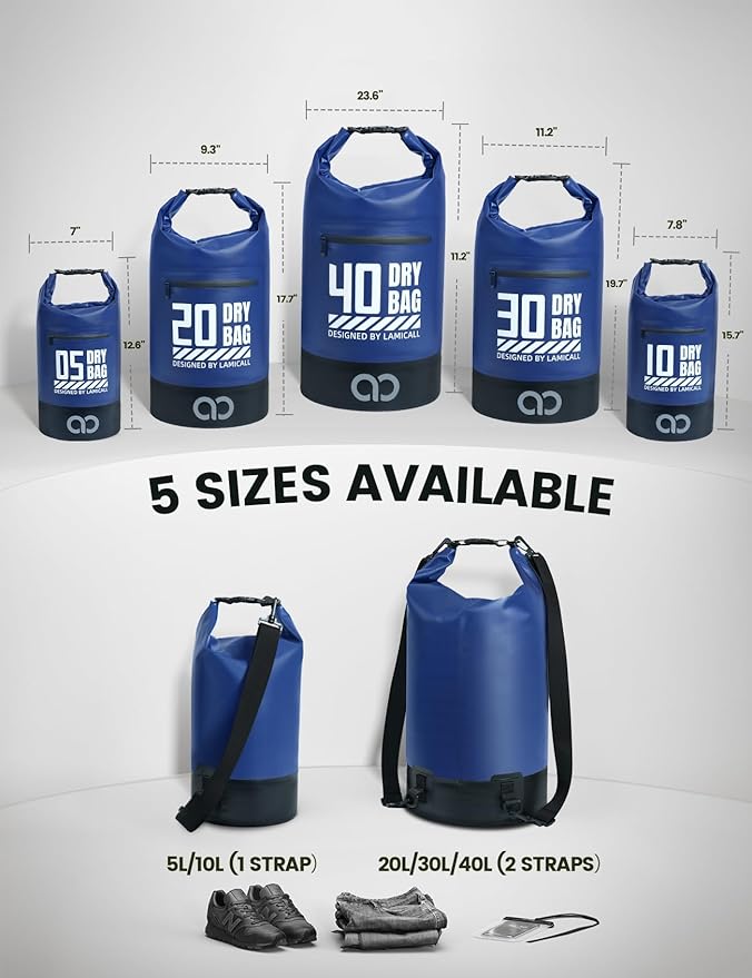 Lamicall Waterproof Dry Bag with Phone Pouch, Floating Roll Top Backpack, 10L, Blue