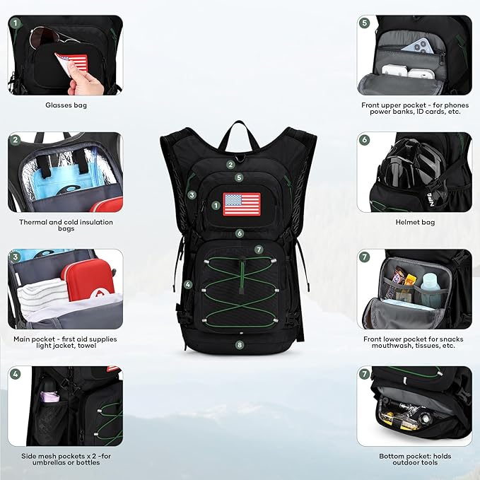 Maelstrom Hydration Hiking Backpack with 2L/3L Water Bladder, High Flow Bite Valve Water Backpack Men Women Lightweight Insulation for Hiking, Cycling, Running, Climbing, Camping