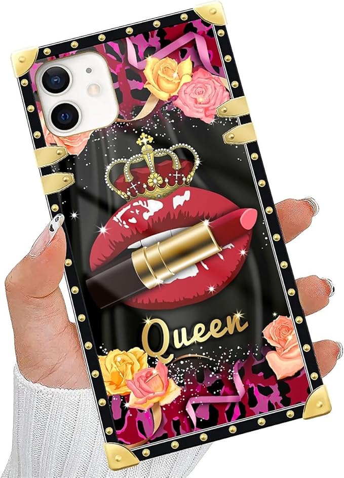 Compatible with iPhone 11 Case, Queen Lip Crown Leopard Print Luxury Golden Decoration for Girl Women Soft TPU Shockproof Protective Hard PC Back for iPhone 11