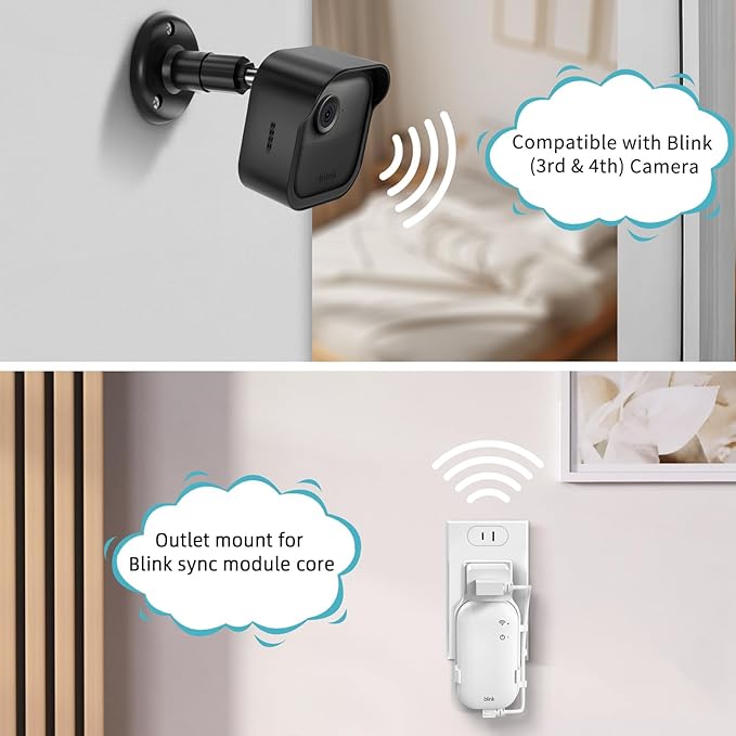 All-New Blink Outdoor Camera Wall Mount,3 Pack Weatherproof Housing, 360 Degrees Adjustable Bracket with Sync Module Core Mount for Blink Outdoor 2K+, 4th & 3rd Gen, Black(Camera is Not Included)