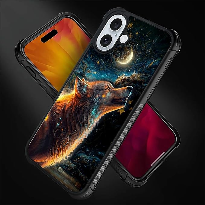 for iPhone 16 Plus Case, Star Cave Hungry Wolf Pattern Graphic Design Girl Boy Soft Silicone Hard Acrylic Shock Protection for iPhone 16 Plus
