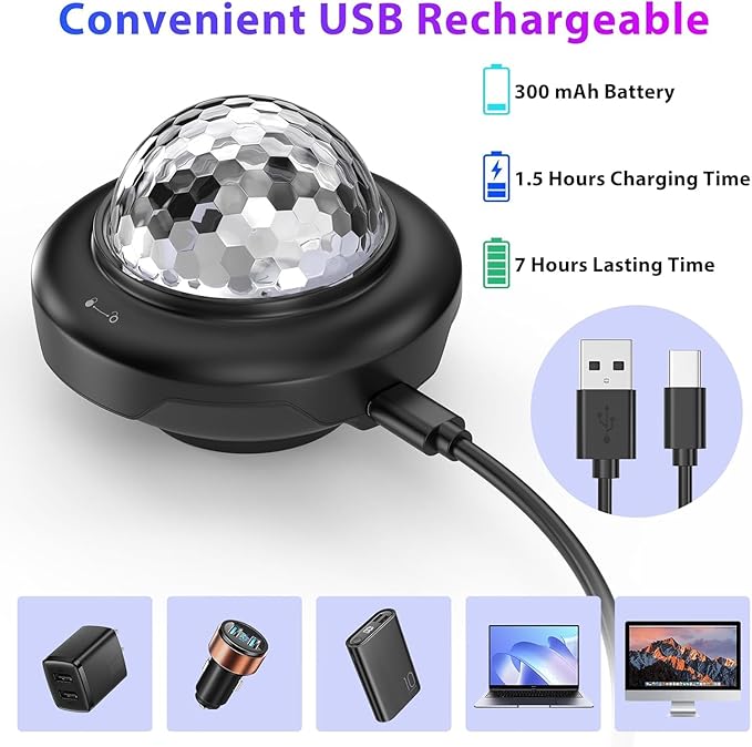 Battery Powered Disco Ball, Rechargeable Party Lights, Strobe Lights Sound Activated RGB LED Dj Lighting Uplights for Events, Party, Disco, Wedding, Bar, Stage, Dance, Room - 2 Pack