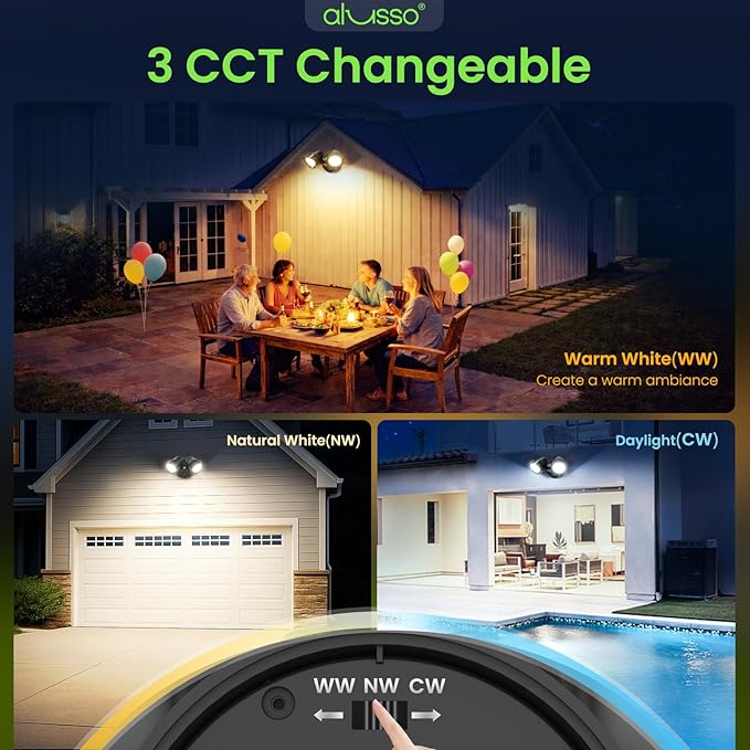 ALUSSO Dusk to Dawn Outdoor Lighting, 25W 2000LM Dusk Till Dawn Outdoor Light 120V, 3000K/4000K/6000K 3CCT IP65 Security Lights ETL Listed Dusk to Dawn Hardwired for House Yard Walkway Black 1 Pack