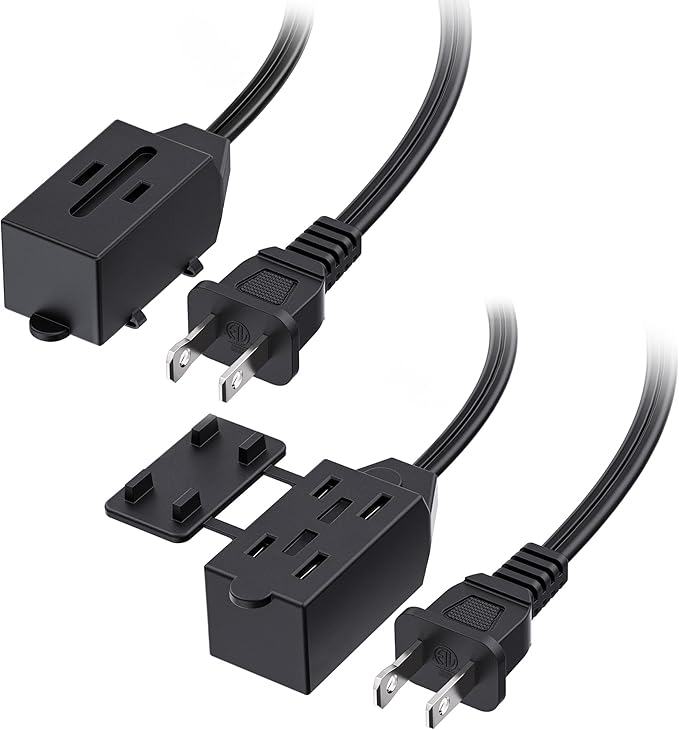 [ETL Listed] Cable Matters 2-Pack 16 AWG 2 Prong Long Extension Cord 15 ft, 13A 3-Outlet Extension Cords with Tamper Guard, 13 Amp, 1625 Watts, Black