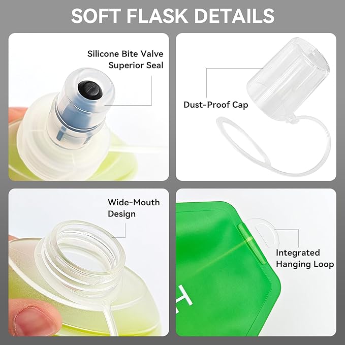 500ml Soft Flask Soft Water Bottle for Running, Hiking, Travelling, Cycling and Climbing - TPU Material - Gradient Green