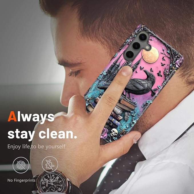Compatible for Samsung Galaxy S25 Ultra 5G Case, Dual Layer Heavy Duty 2 in 1 Shockproof Protective Phone Case,Black Raven Bird Rose Book Skulls