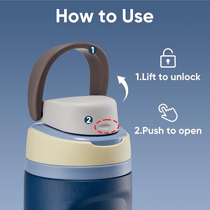 Fijinhom 24 oz Insulated Water Bottle,Stainless Steel Sports Water Bottle with Straw, Double Wall Vacuum Leak Proof, Cold for 24 Hours, BPA Free for Travel, Sport, Outdoor, Dark Blue