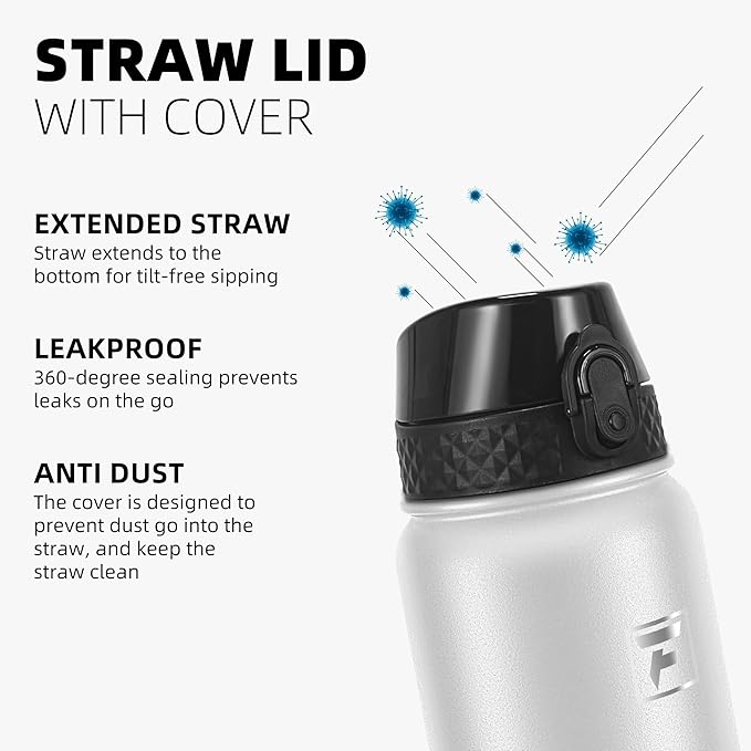 Fanhaw 20 oz Insulated Stainless Steel Water Bottle with Straw Lid, Leakproof & Anti-Dust Sports Bottle for Kids, Women & Men (White Black)