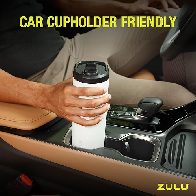 ZULU Base 24oz Stainless Steel Water Bottle with 3 Lids- Straw, Chug, Twist | Double Walled and Vacuum Insulated Metal Thermos | Fits Car Cupholder, Built in Carry Loop, Dishwasher Safe, Vitamin C