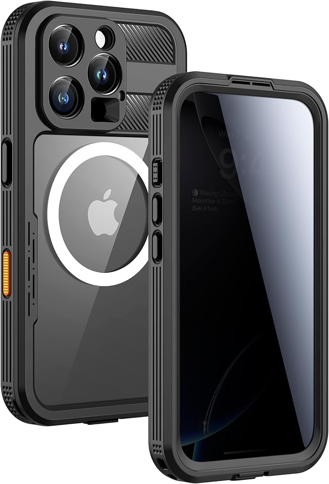 Lanhiem Magnetic for iPhone 16 Pro Case, Built-in Privacy Screen Protector, IP68 Waterproof Dustproof Case, Compatible with MagSafe, Anti-Spy Full Body Phone Case for iPhone 16 Pro 6.3", Black