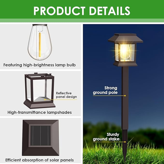 Benany Solar Outdoor Lights, 12 Pack Solar Pathway Lights Waterproof, Landscape Lighting for Path Walkway Lawn Garden Yard Outside Décor, Brown