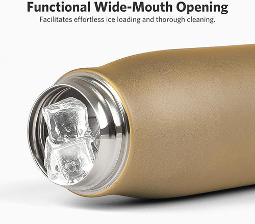 12 oz Insulated Water Bottle, Dusgut Wide Mouth Water Bottle,Stainless Steel,Wide Mouth Portable Lid, Gold
