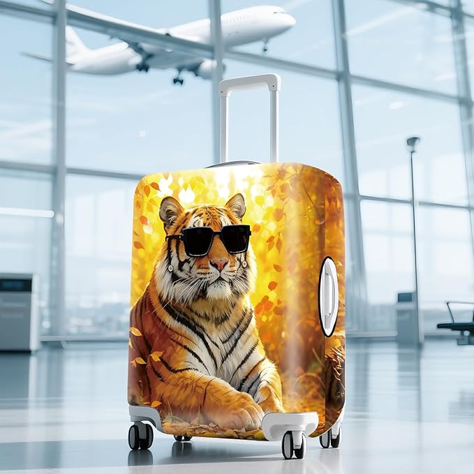 ANNA QUEEN Funny Cool Tiger Travel Luggage Cover -Stretchable Airplane Suitcase Protector Sleeve,Universal Washable Fit for 20-37 Inch Checked Baggage,Water Resistant Durable Luggage Protector
