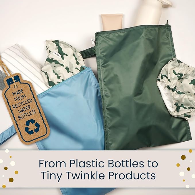 Tiny Twinkle Mess Proof Wet Bags | 2-Pack Reusable Waterproof Wet Bags for Swimsuits | Baby Clothes | Travel & Diaper Bag (Dinosaur)