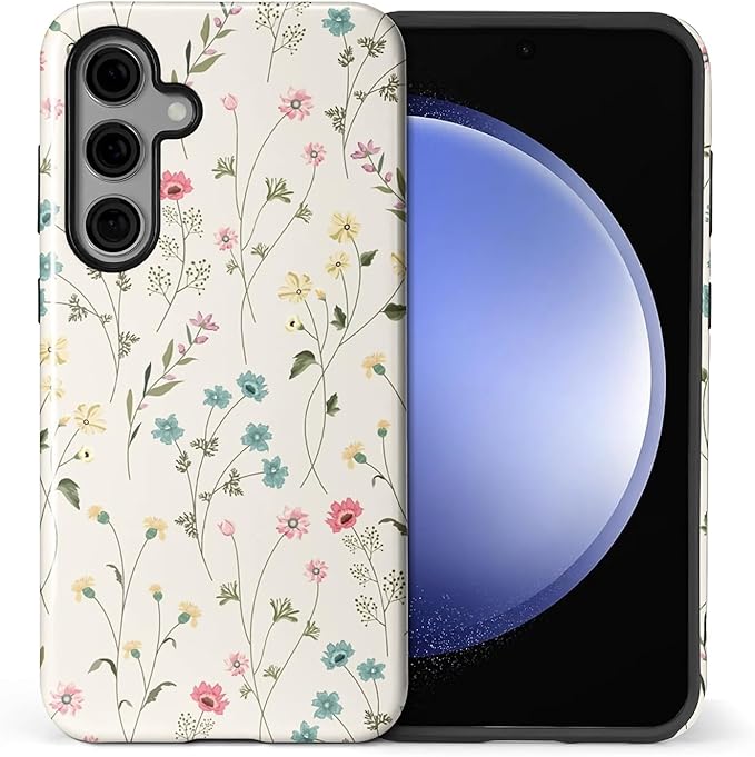 for Samsung Galaxy S24 Plus Case,HL2 Beige Flower Branch Hybrid 2 Layer Hard Shell Silicone Protective Pattern Design Case