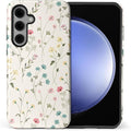 for Samsung Galaxy S23 FE Case,HL2 Beige Flower Branch Hybrid 2 Layer Hard Shell Silicone Protective Pattern Design Case