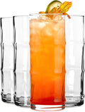 Libbey Tiki Bamboo Highball Drinking Glasses,Iconic 16 Oz Tall Cocktail Glasses Set of 4,Modern Highball Cocktail Glasses
