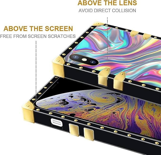 Compatible with iPhone XR Case, Holographic Abstract Iridescent Textures Luxury Golden Decoration for Girl Women Soft TPU Shockproof Protective Hard PC Back for iPhone XR