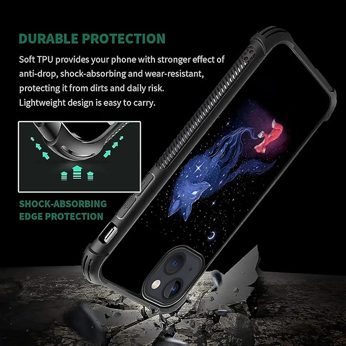for iPhone 13 Case, Galaxy Fox Wolf Pattern Graphic Design Girl Boy Soft Silicone Hard Acrylic Shock Protection for iPhone 13