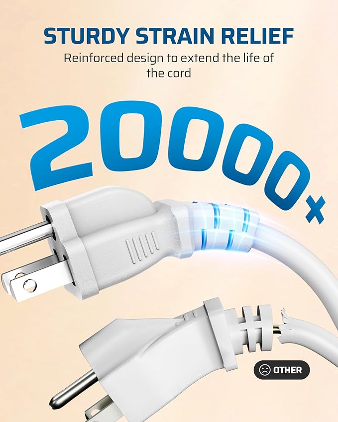 DEWENWILS 3-Pack 2FT Heavy Duty Extension Cord, 16 AWG SJTW Weatherproof Power Cable for Indoor, 3-Prong Grounded Plug for Holiday Decor/Home/Garden, ETL Listed, White