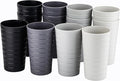 KX-WARE Mixed Drinkware 22-ounce Plastic Tumblers/Drinking Glasses/Party Cups/Iced Tea Glasses Set of 12 Grey Stone | Unbreakable, Dishwasher Safe, BPA Free