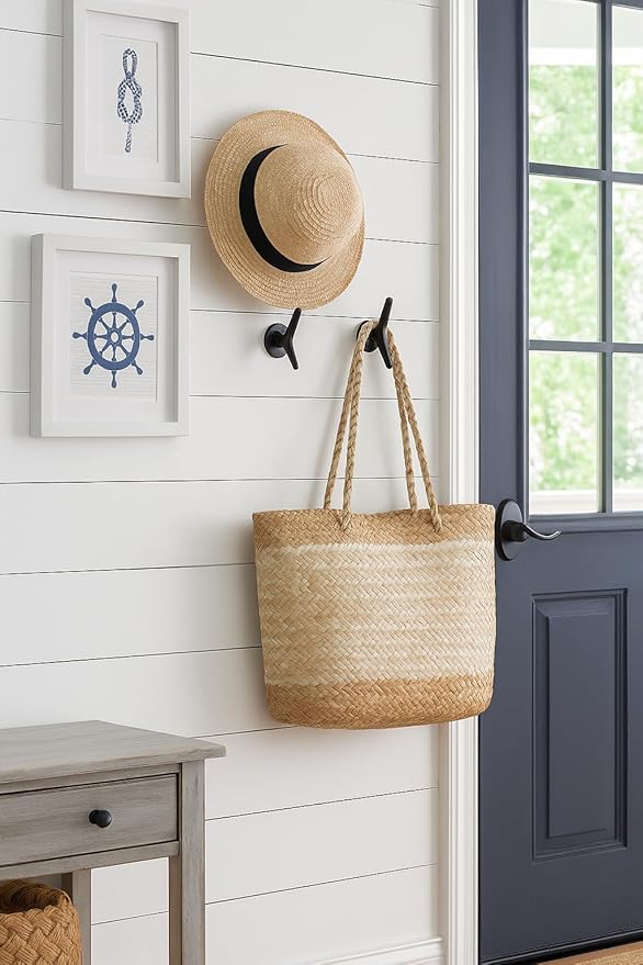 Claimed Corner Cast Iron Coat Hooks - Boat Cleat Nautical Marine Entryway Decor Multi-Purpose Hat Towel Hanging Hook - Durable & Rust-Resistant - Includes Mounting Hardware - 4 Pack (Small, Natural)