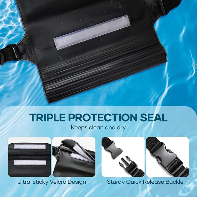 Waterproof Bag for Beach, Waterproof Pouch for Phone Passport Purse, Fanny Packs for Women, Floating Dry Bags for Cruise Ship Travel Water Park Surfing Boating Fishing Black 2 Pack