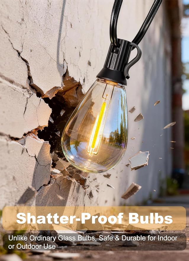 150FT Outdoor String Lights Waterproof, 50+2 Shatterproof S11 LED Bulbs, Extra Long Patio Lights for Outside, Bistro Cafe Decor, Backyard Garden Hanging Lights, Outside Fence Light String