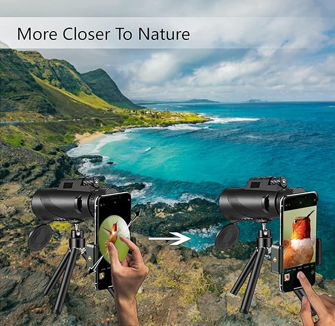 Monocular-Telescope 80x100 High Powered Monoculars High Definition for Adults High Powered with Smartphone Adapter Telescope Hunting Wildlife Bird Watching Travel Camping Hiking-Black