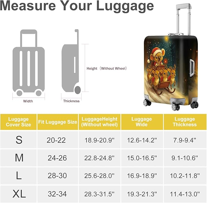 ANNA QUEEN Christmas Koala Luggage Cover, Cute Santa Koala with Reindeer Suitcase Protector, Washable Stretchable Travel Sleeve for 24-26 Inch Luggage